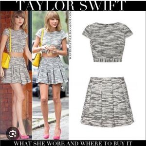 Alice + Olivia Tweed Black and White Knit Top and Skirt Set